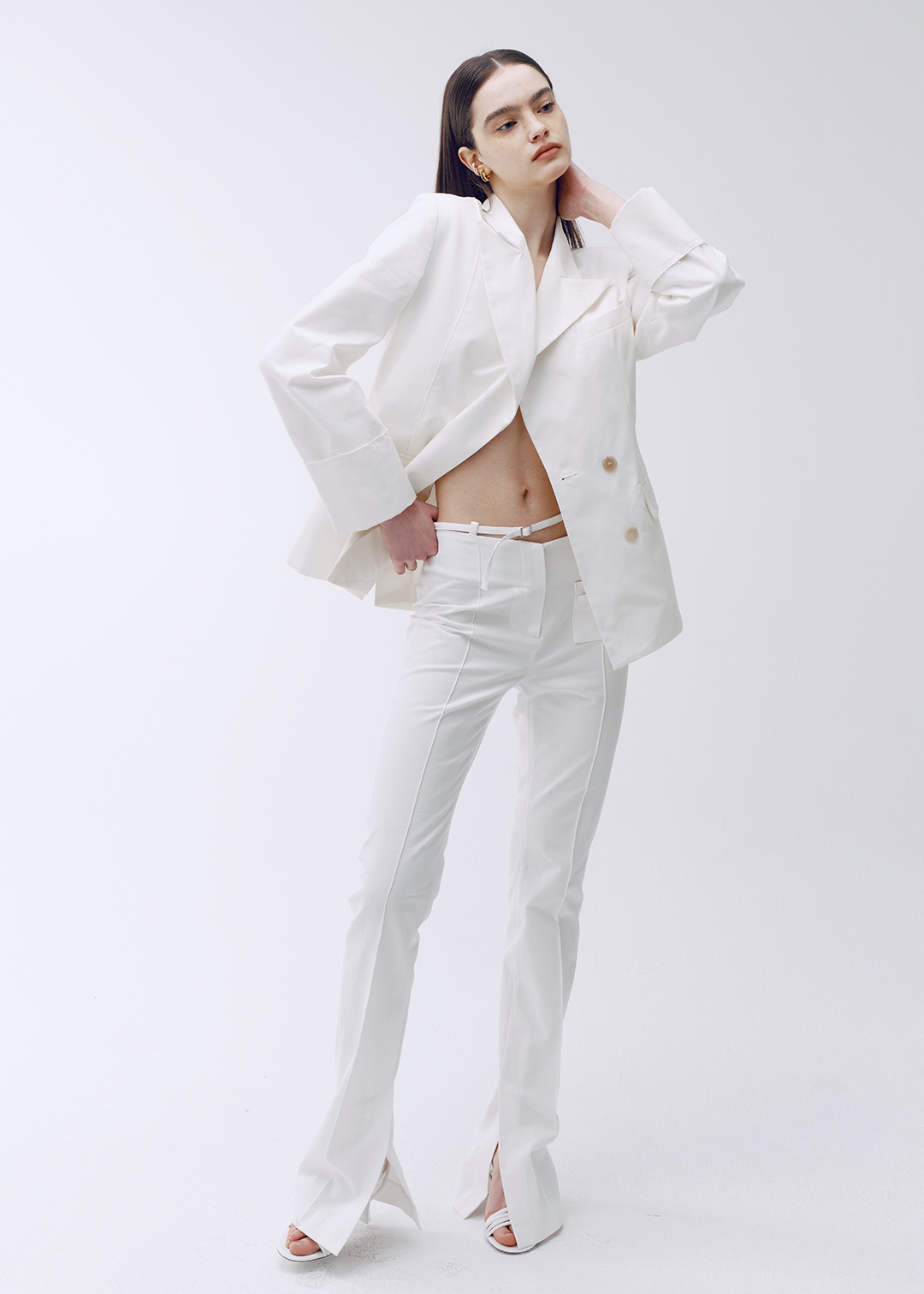 SS24 SLIT PANTS WITH BELT - OFF WHITE